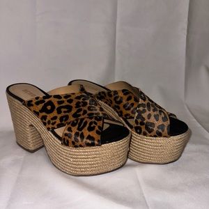Shutz leopard calf hair platform espadrille sandal